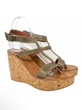 K. JACQUES Bronze Cork Wedge Heel Sandals EU 37